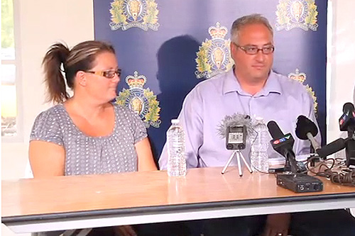 Tammy and Paul Hebert at news conference announcing safe return of Kienan: Youtube capture: Calgary Herald