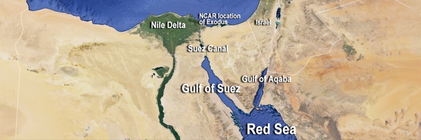 Map of the area of the Red Sea showing the region where God parted the waters.