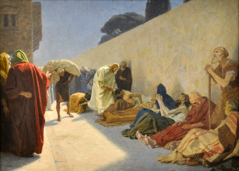 Painting of Jesus Healing a Blind man by Gebhard Fugel