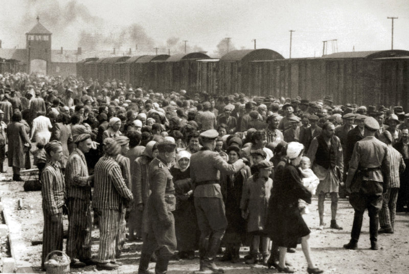 Hungarian Jews arriving at the Nazi Auschwitz Concentration camp
