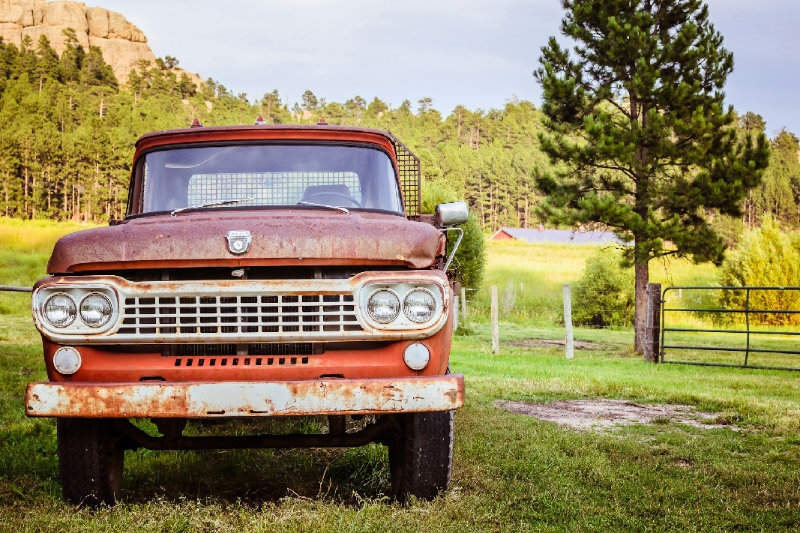 Old pickup truck on a farm