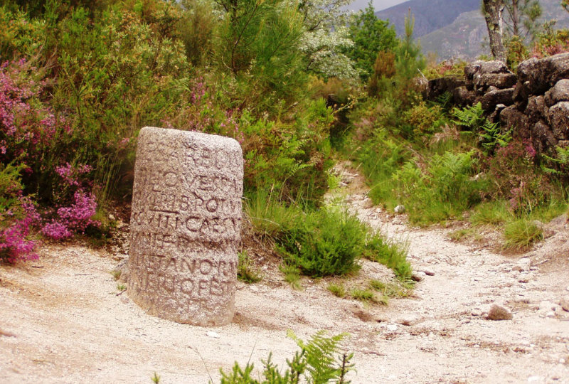 A Roman milestone on the road between the Iberian cities of Bracara Augusta and Asturica Augusta