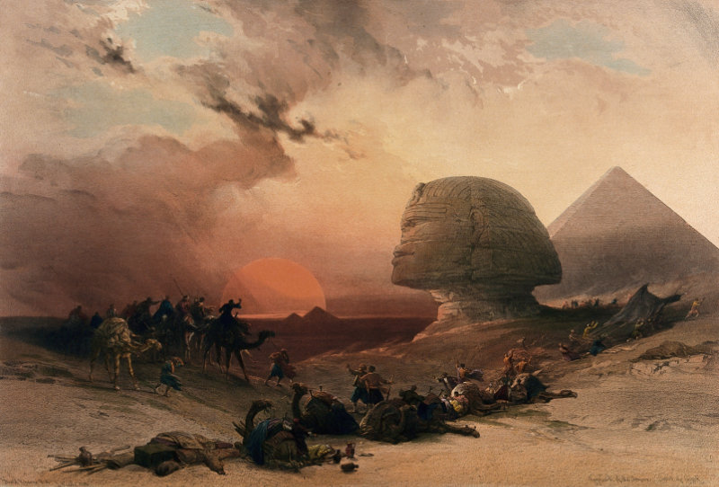 Painting of the approach of the Simoom, by David Roberts and Louis Haghe (1846-1849).
